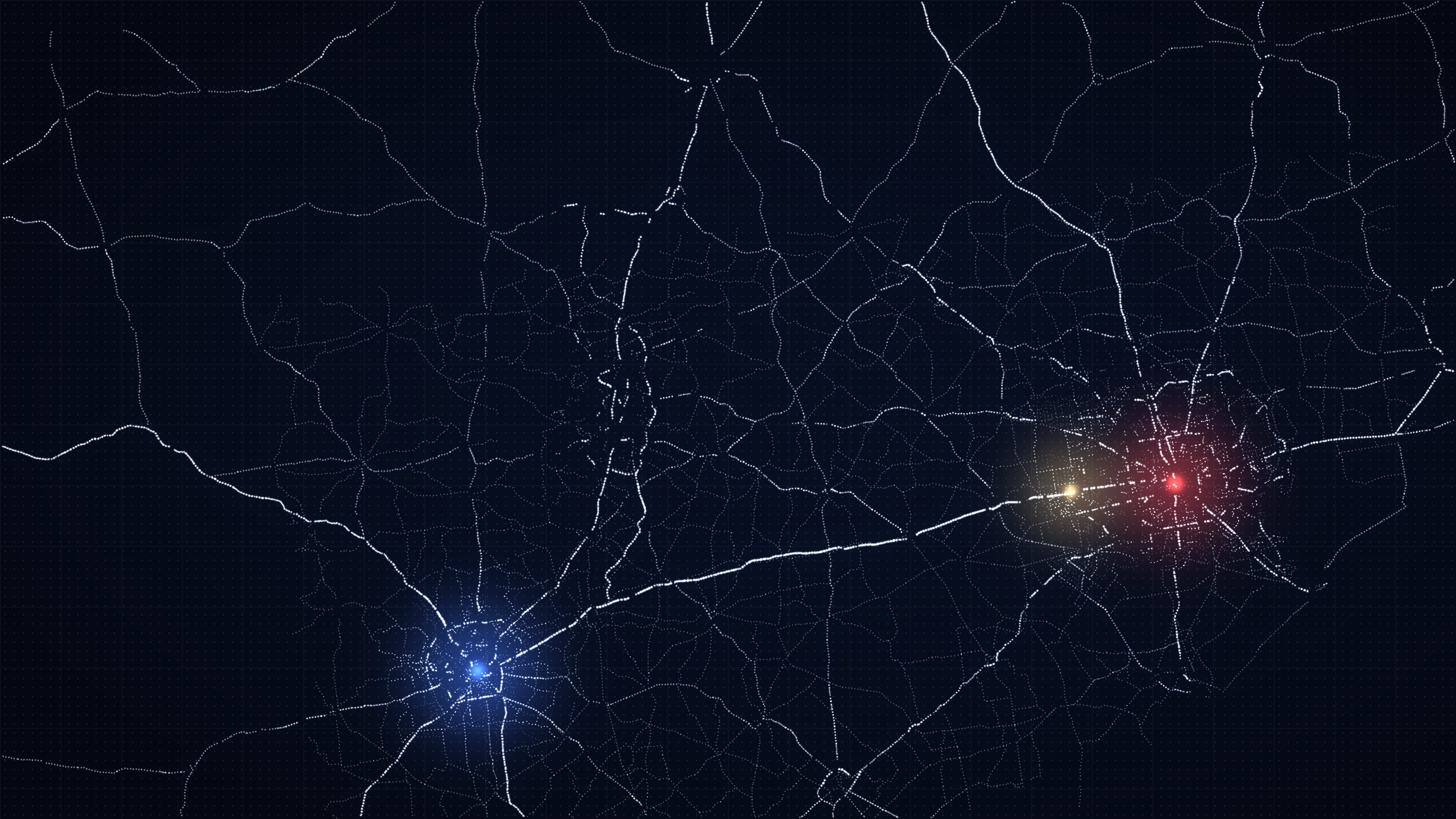 Night map of the Houston, Katy and San Antonio corridor, drawn from real highway geometry.